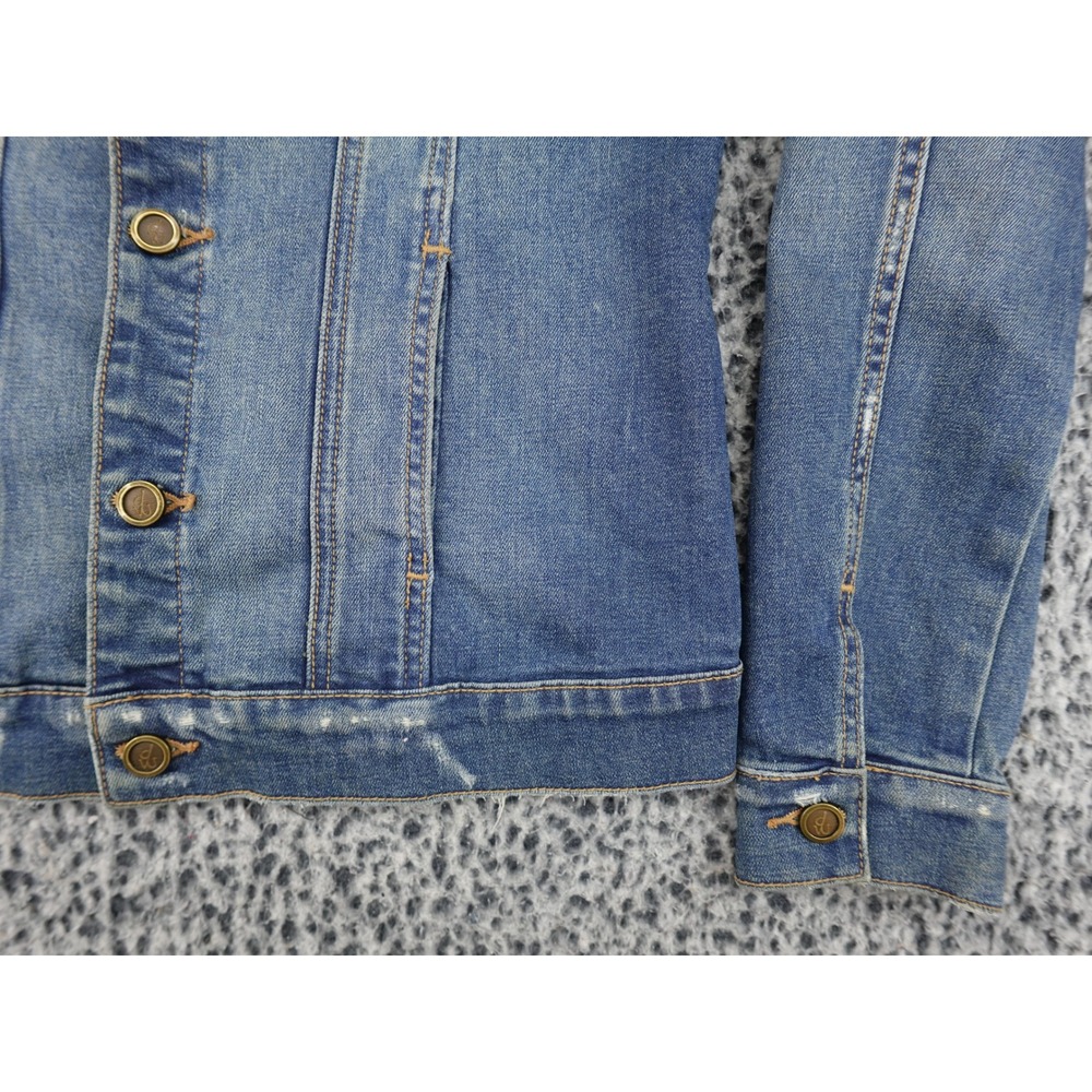 Driftwood Geena Denim Jacket Womens Small Blue Floral Embroidered Distressed - Picture 4 of 11